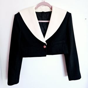 Wool Black and White Cropped Blazer